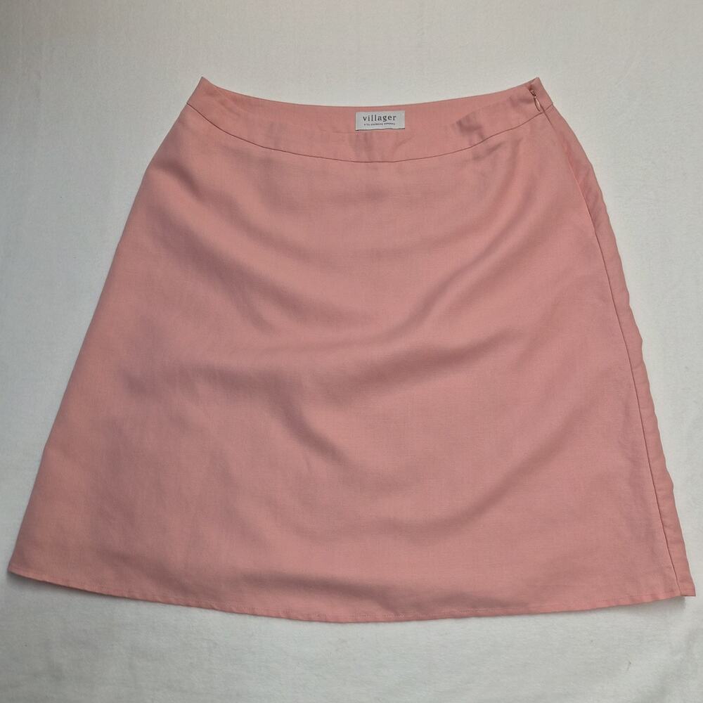 Villager Liz Claiborne Pink Linen Blend Skirt Women's 16 Classic Feminine Soft